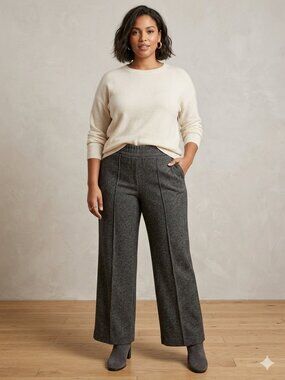 NWT Multiples Dark Grey Herringbone Wide Leg Pants 2 Pockets Sz XL